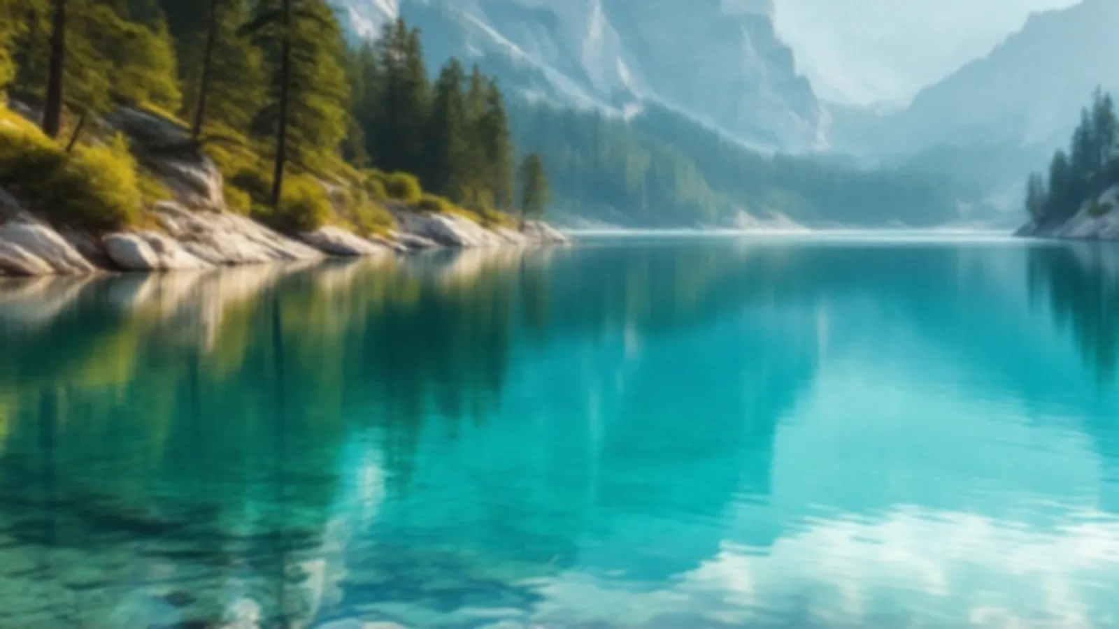 A still turquoise quarry lake framed by pale limestone cliffs and pine trees in morning light, the QuarryMoney view of small loans online, $100 – $5,000